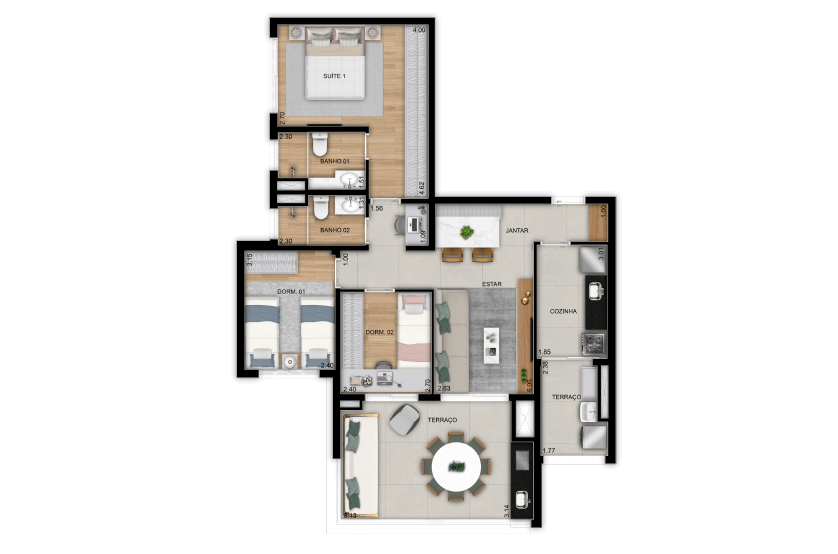 3 Dorms. (1 suíte) - 94 m² - Final 6