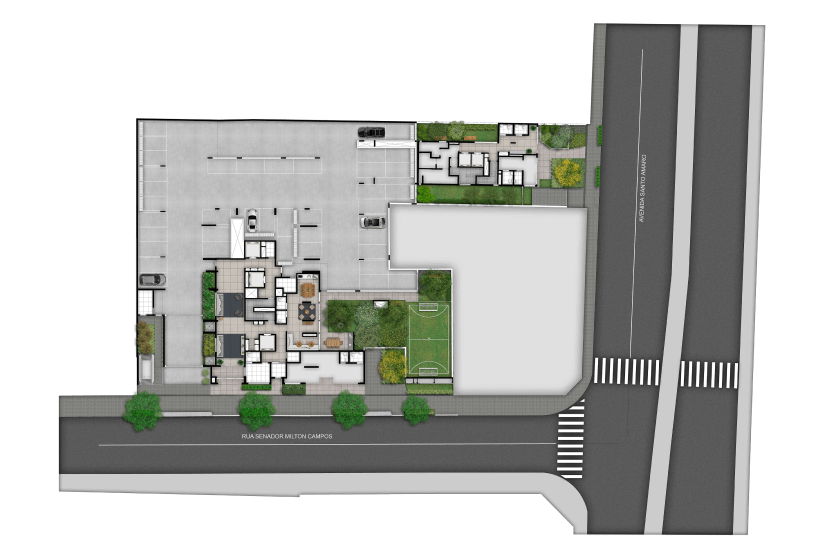 Implantação do pavimento térreo (Perspectiva artística)