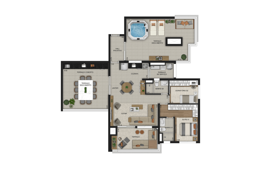 Penthouse 2 dorms. (1 suíte) - 157m²