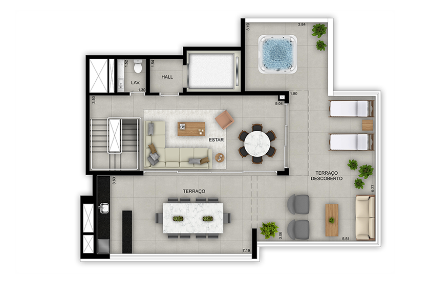 Duplex 4 dorms. (2 suítes)  - 261m² - Superior - Torre 1 - Final 4