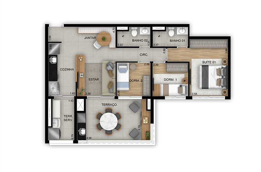 3 dorms. (1 suíte) - 82m² - Torre 2 - Final 2