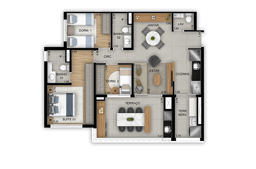 3 dorms. (1 suíte) - 90m² - Torre 2 - Final 3