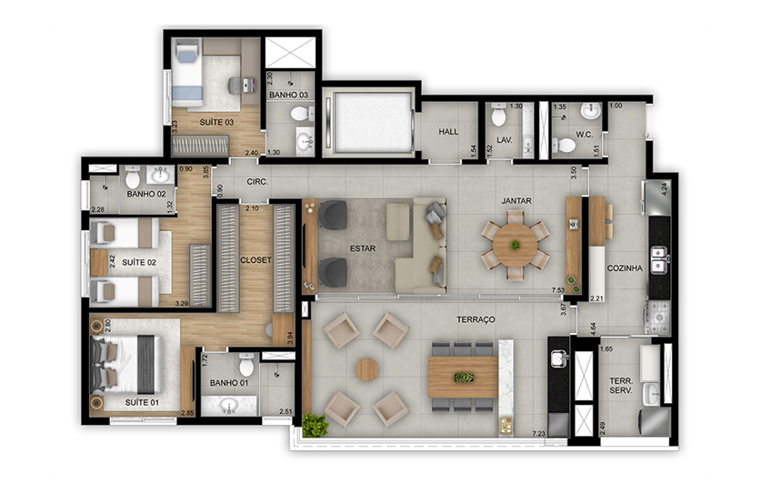 Opção 3 suítes - 144m² - Torre 1 - Final 1