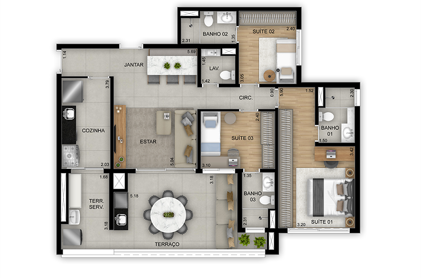 3 suítes - 112m² - Torre 2 - Final 1