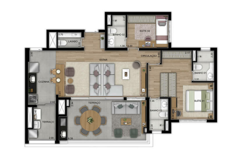 Opção 2 suítes - 108m² - FInal 2