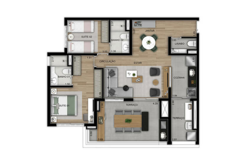 Opção 2 suítes - 92m² - Final 6