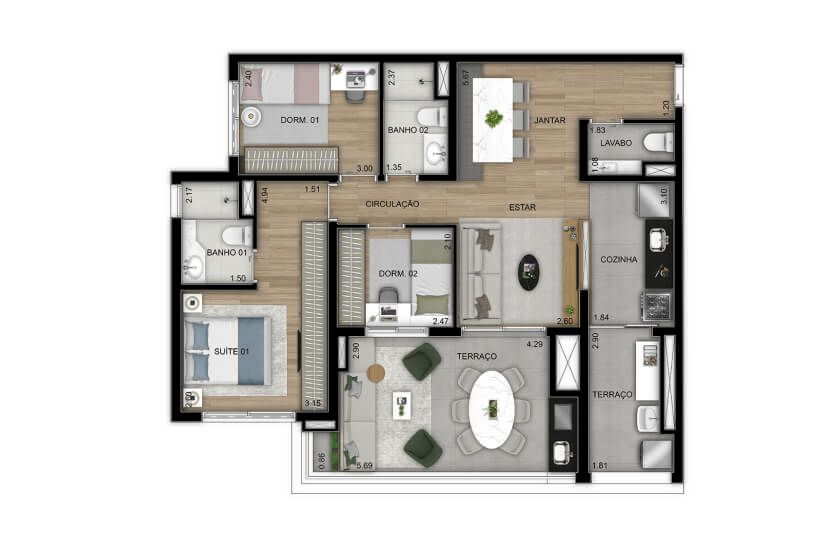 3 dorms. (1 suíte) - 92m² - Final 6