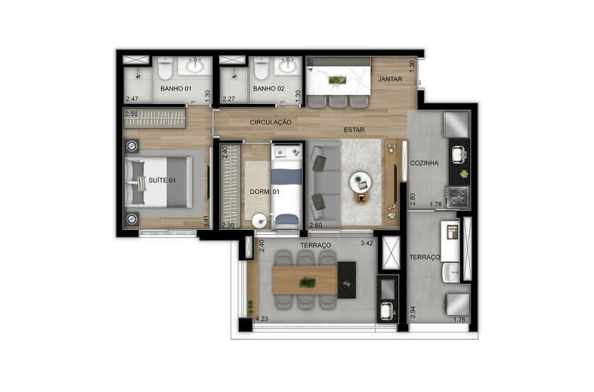 2 dorms. (1 suíte) - 67m² - Final 4