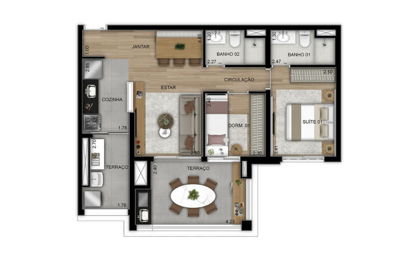 2 dorms. (1 suíte) - 68m² - Final 5