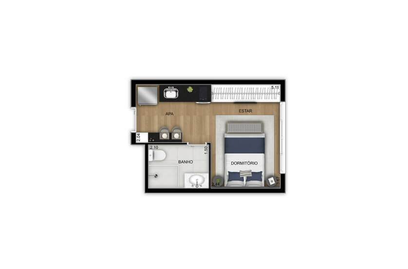 Planta studio - Residencial - *Exceto final 9 (Perspectiva artística)