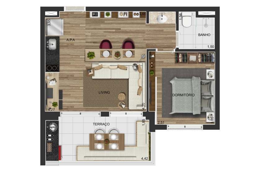 2 dorms. - 44m² - Opção ampliado