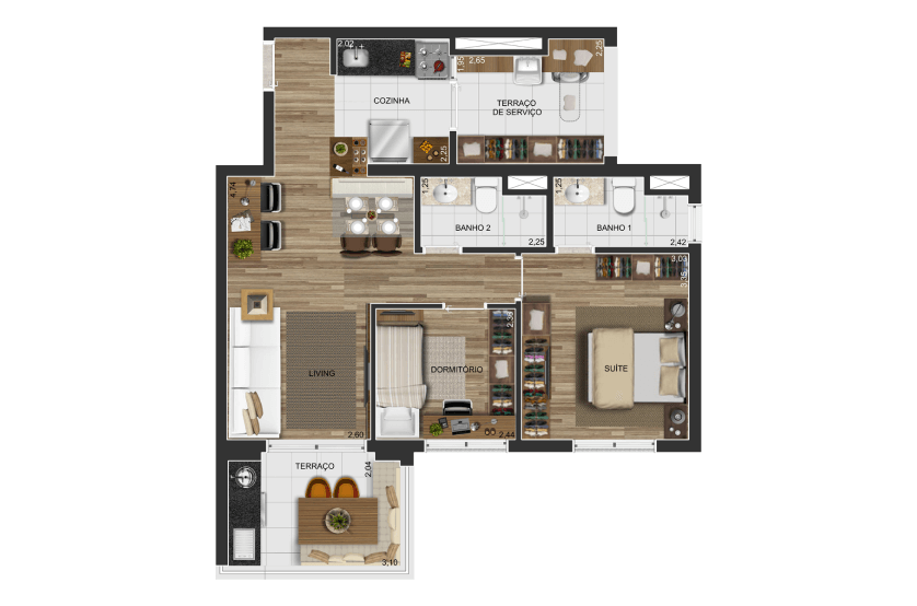 2 dorms. (1 suíte) - 67m²