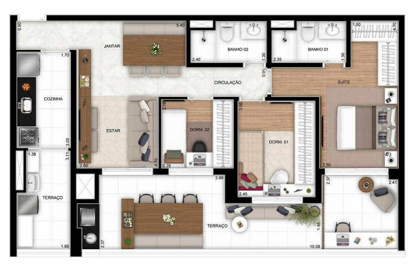 3 dorms. (1 suíte) - Final 10