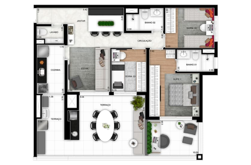 3 dorms. (1 suíte) - Final 7