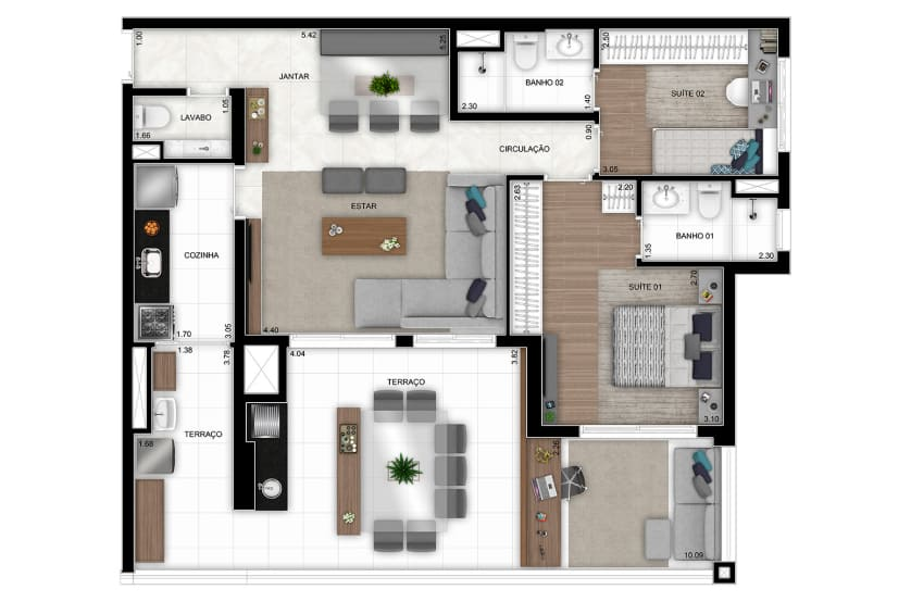 Opção 2 suítes com living ampliado - Final 7