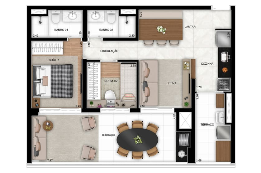 2 dorms. (1 suíte) - Final 9