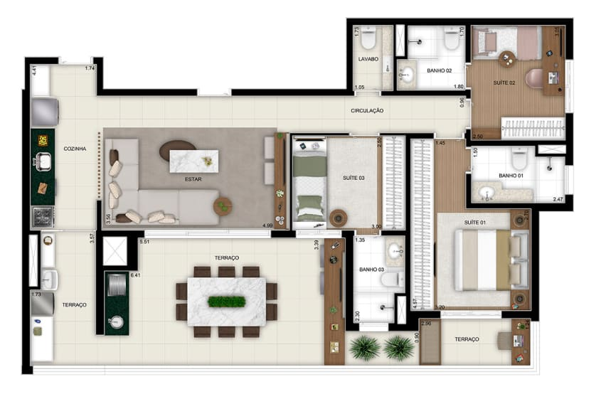 3 suítes - 117m²