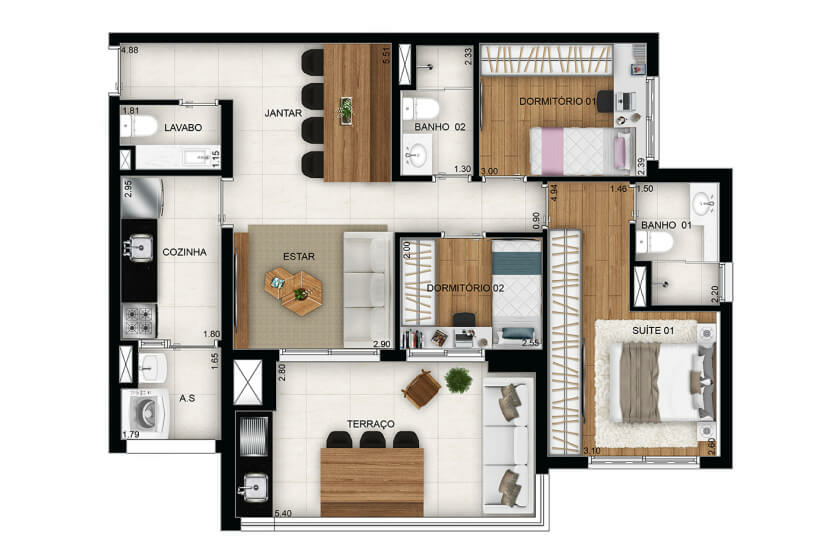 3 dorms. (1 suíte) - Finais 4 e 5