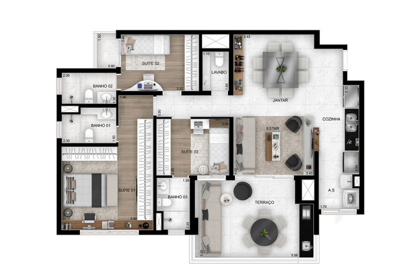 3 suítes - 115m²