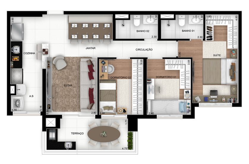 3 dorms. (1 suíte) - 83m²