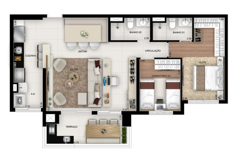 3 dorms. (1 suíte) - 83m² - opção com living ampliado