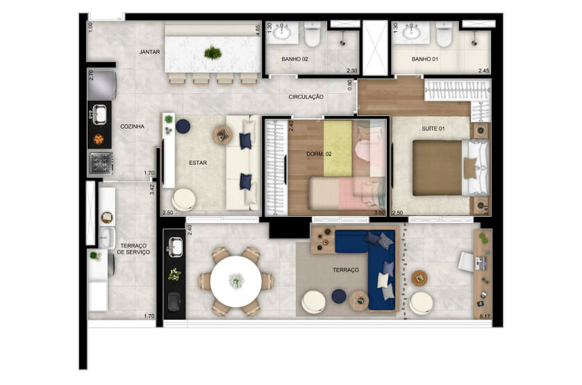 2 dorms. (1 suíte) - 79m²