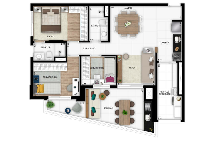 3 dorms. (1 suíte) - 91m²