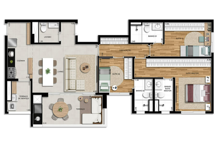 3 suítes – 105m²