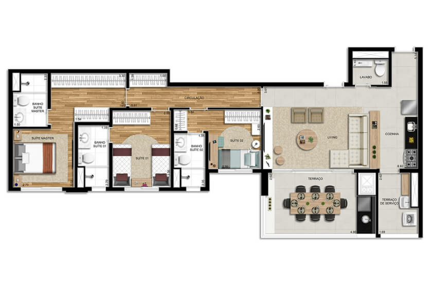 3 suítes – 129 m²