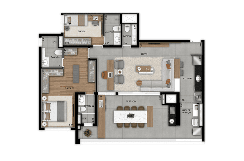 Opção 2 suítes com living ampliado e banho sr e sra - 120m² – final 1