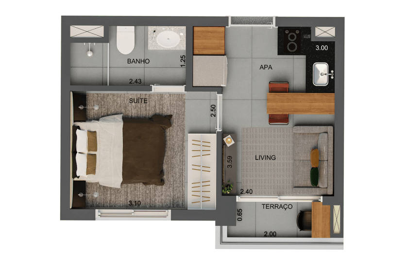 1 dorm com suíte • 26 m²