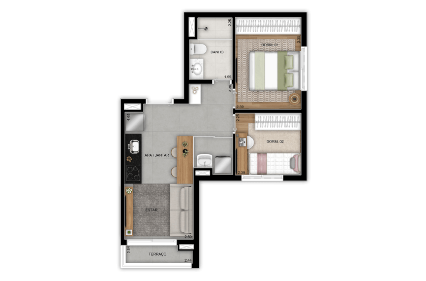 2 dorms. - 43m² - Final 01 - Torre 2