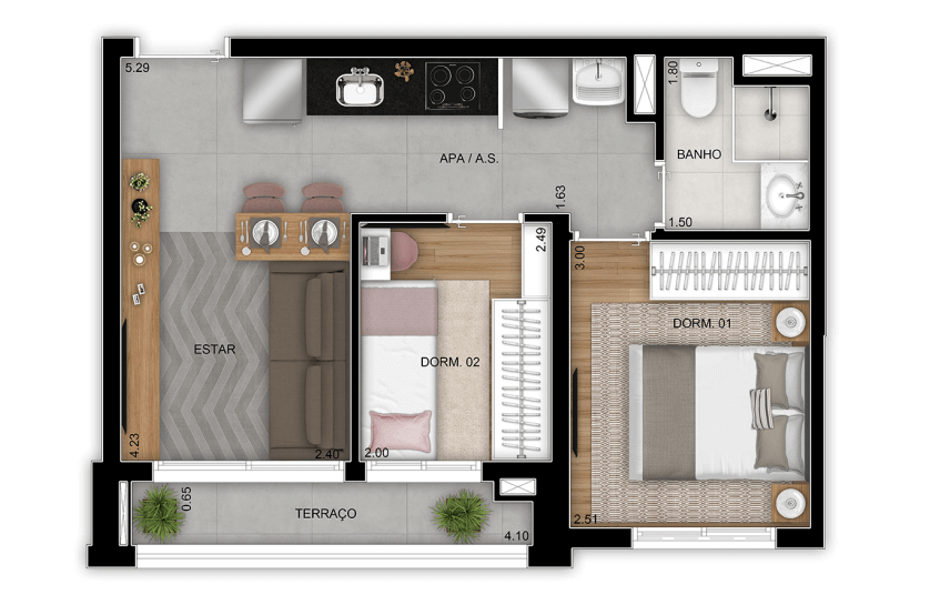 2 dorms. - 40m² - Final 02 - Torre 2