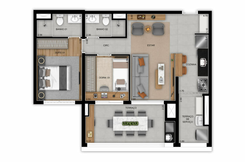 2 dorms. (1 suíte) Padrão - Final 5 - (Perspectiva Artística)