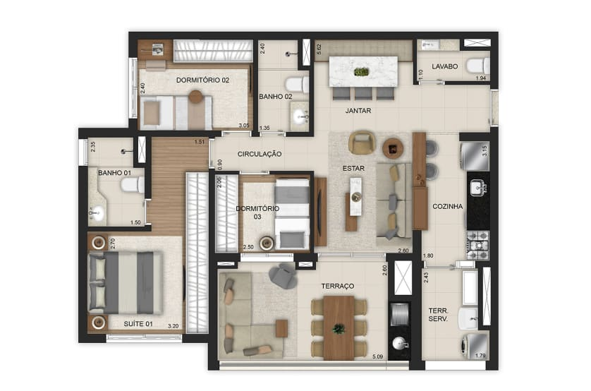 3 dorms. - finais 1 e 2 - torre 2 e finais 1 e 8 - torre 3