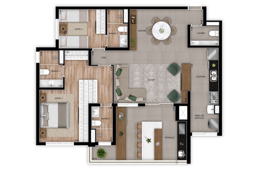 Opção 2 Suítes - 108m² - Torre 2 - Final 4