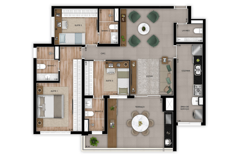 3 Suítes - 108m² - Torre 2 - Final 4