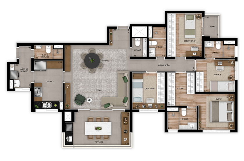 4 Dorms. (2 Suítes) - 128m² - Torre 1 - Final 4