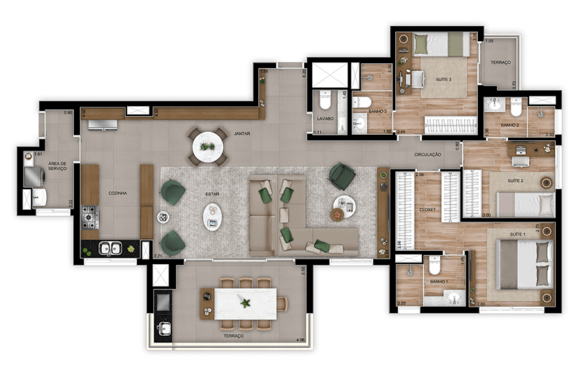 Opção 3 Suítes - 128m² - Torre 1 - Final 4