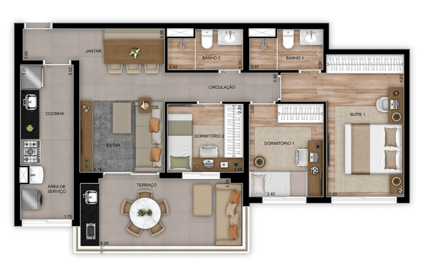 3 Dorms. (1 Suíte) - 82m² - Torre 2 - Final 5