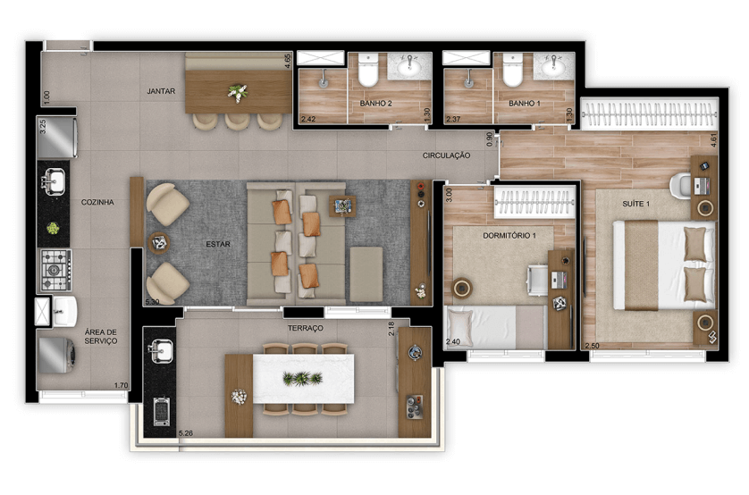 Opção 2 Dorms. (1 Suíte) - 82m² - Torre 2 - Final 5