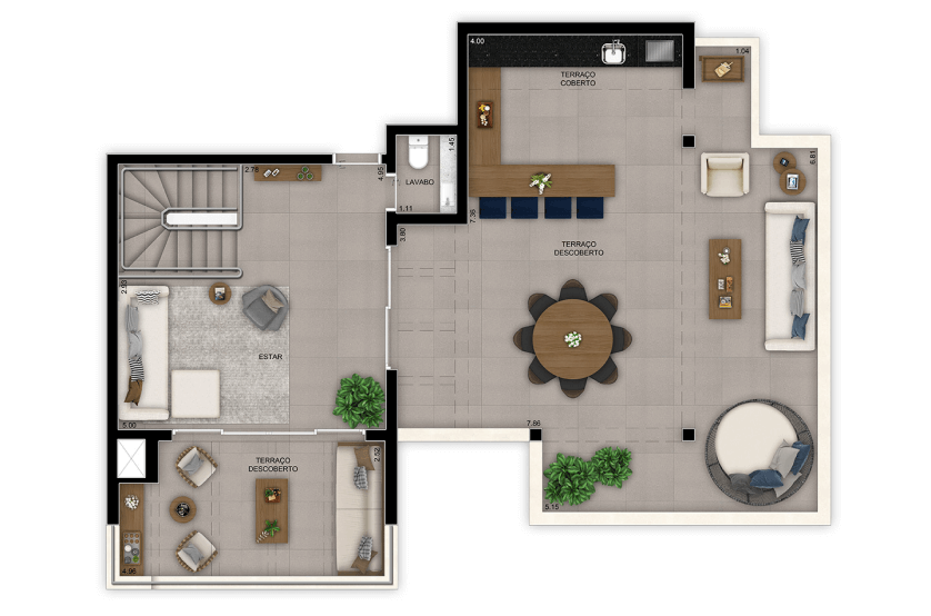 Duplex superior - 4 Dorms. (2 Suítes) - 237m² - Torre 1 - Final 4