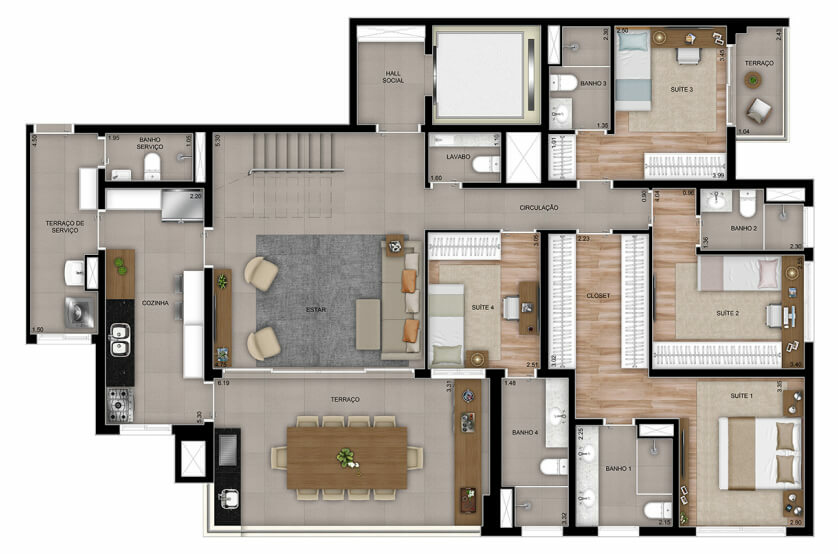 4 Suítes - Duplex inferior - Torre 2 - Final 4