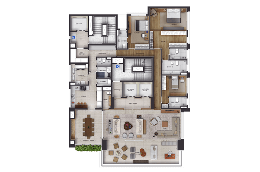 3 Suítes - 303m² + Depósito - Opção living ampliado