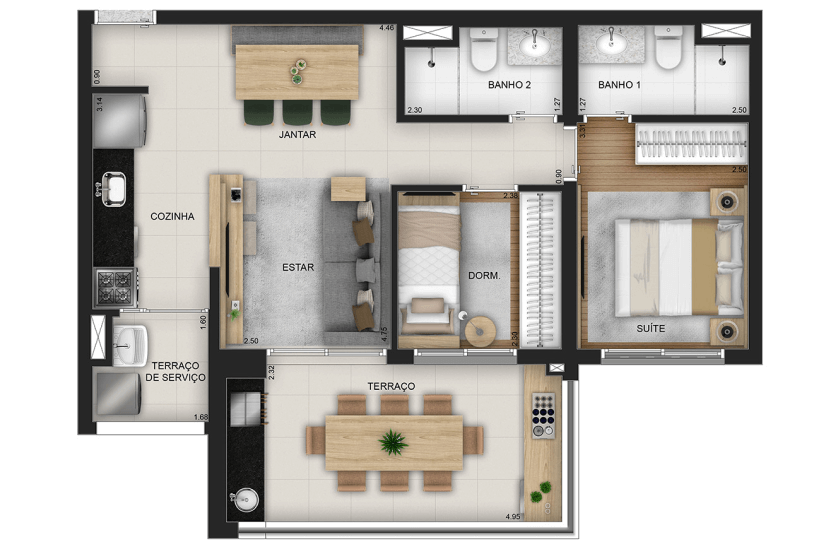 2 dorms. (1 suíte) - Final 7