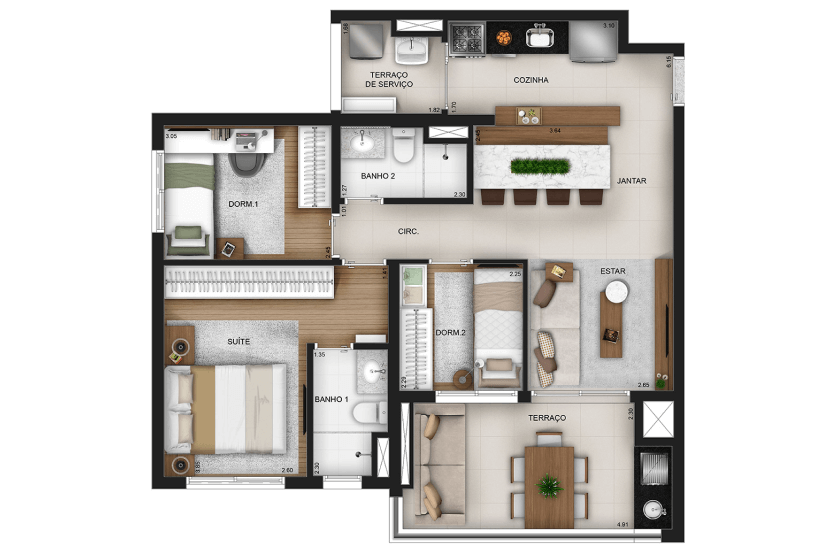 3 dorms. (1 suíte) - Final 8