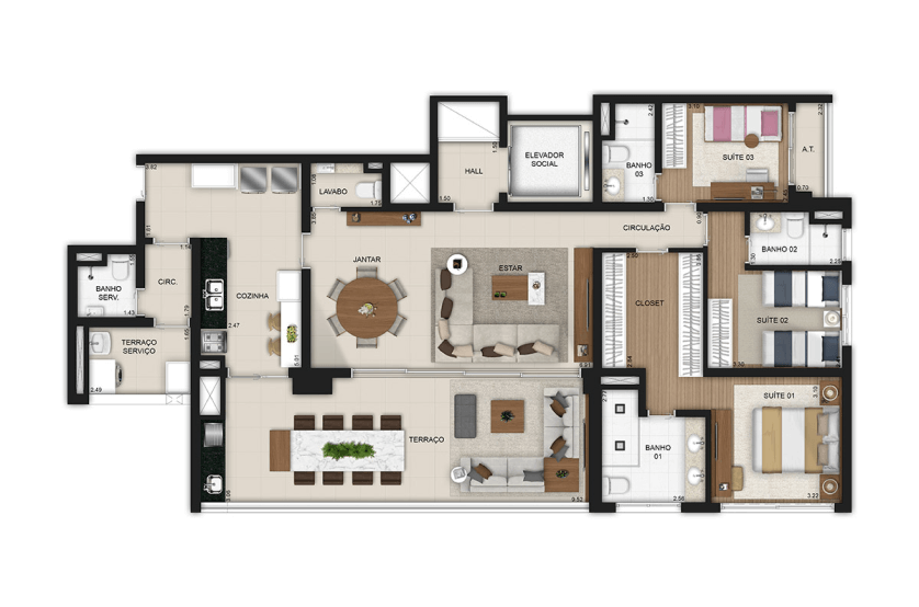 4 dorms. (2 suítes) opção 3 suítes com living e cozinha ampliados - Final 2 - *Metragem do apto + depósito