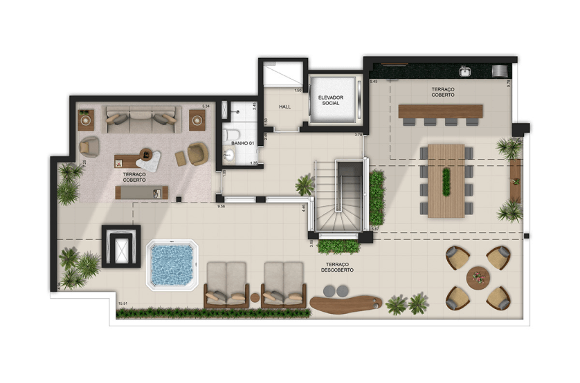 Duplex superior - Final 4 - *Metragem do apto superior + inferior + depósito