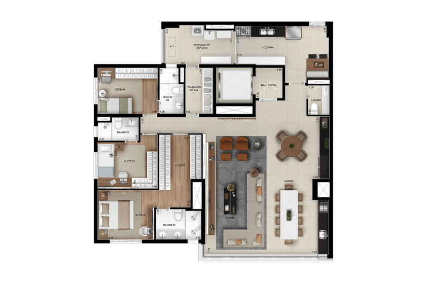 Opção 3 suítes com living ampliado integrado ao terraço - Final 01