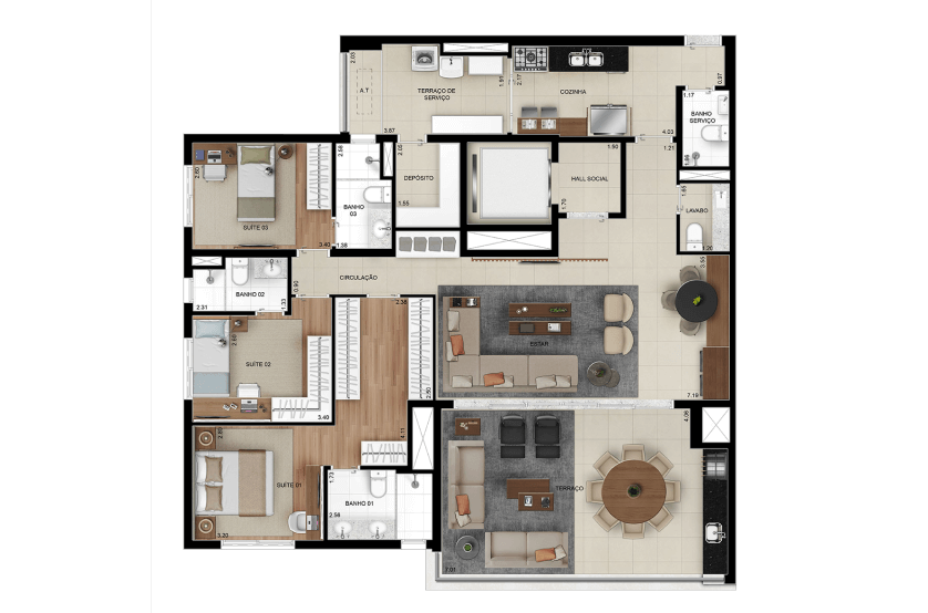 Opção 3 suítes com living ampliado - Final 01